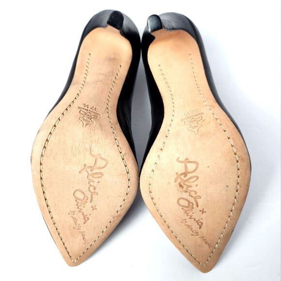 Alice + Olivia Rhinestone Bow Leather Black Pump Heels Size 37.5 - Picture 6 of 8